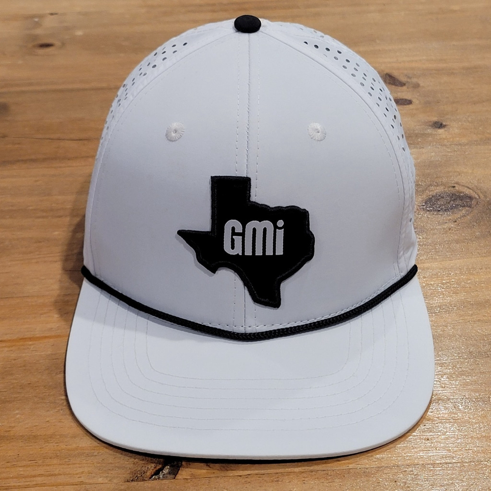 GMi Texas Greater Metroplex Interiors Hat Snapback White Rubber Logo Rope